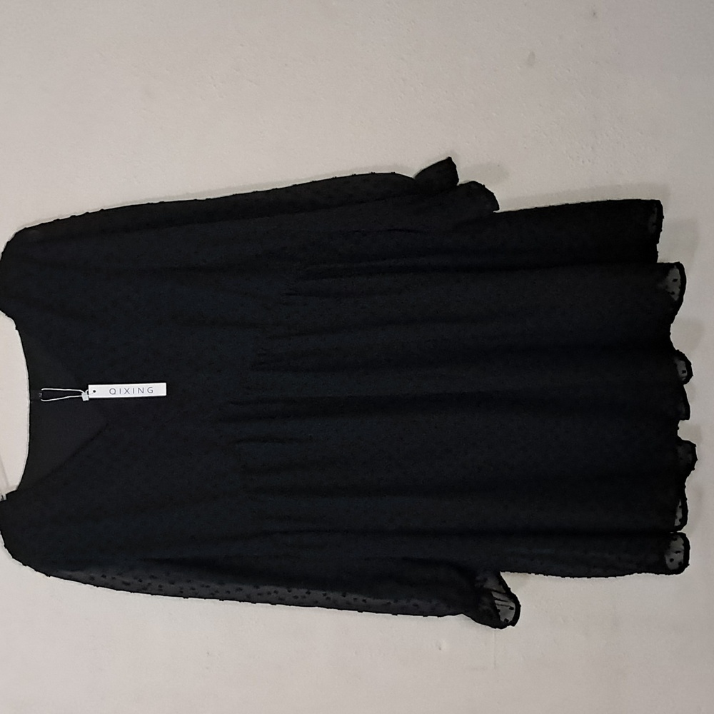 Qixing Women's Size 14 Sheer Dot Layered Long Sleeve Dress